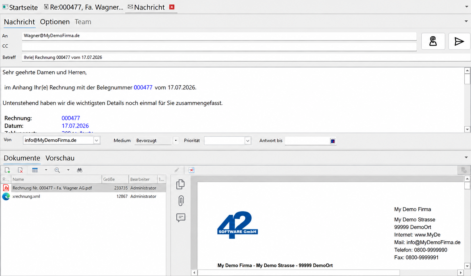 Senden Email XRechnung