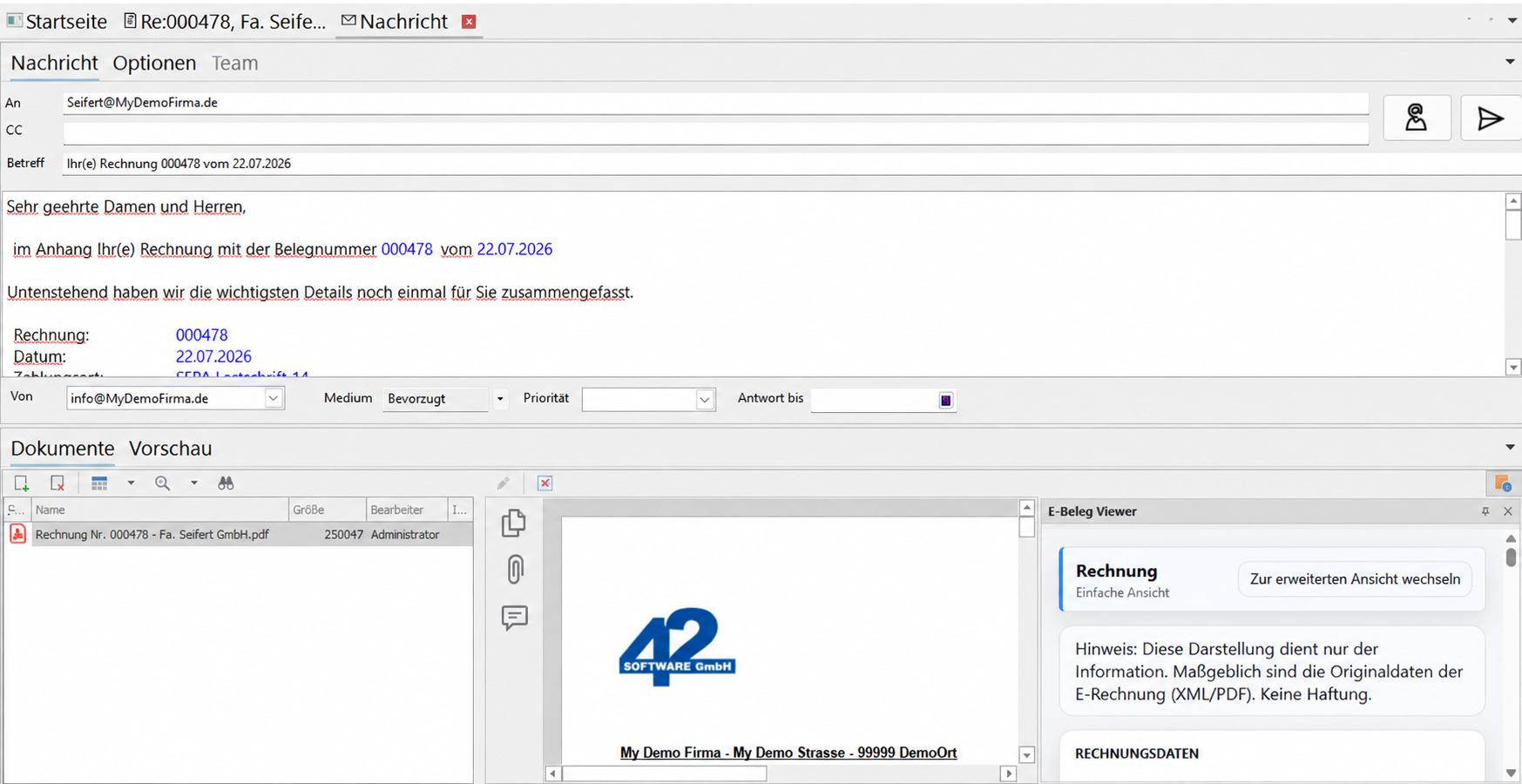 Senden Email ZUGFeRD
