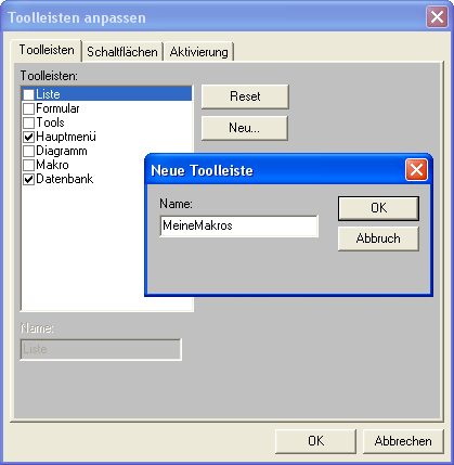 Neue Toolleiste anlegen