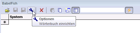Optionen im BabelFish Editor