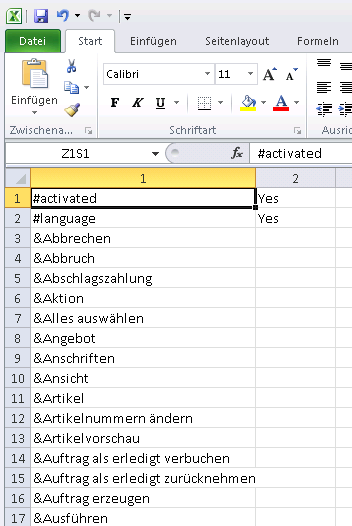 Text in Excel