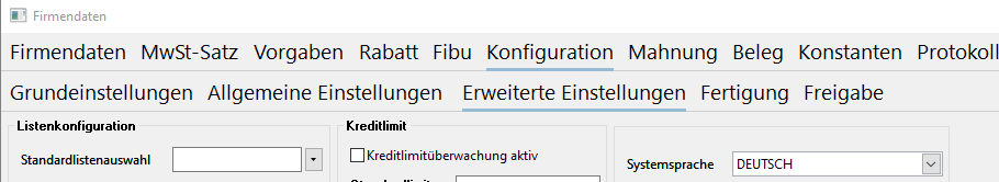 Sprachauswahl in der Firmeneinstellung
