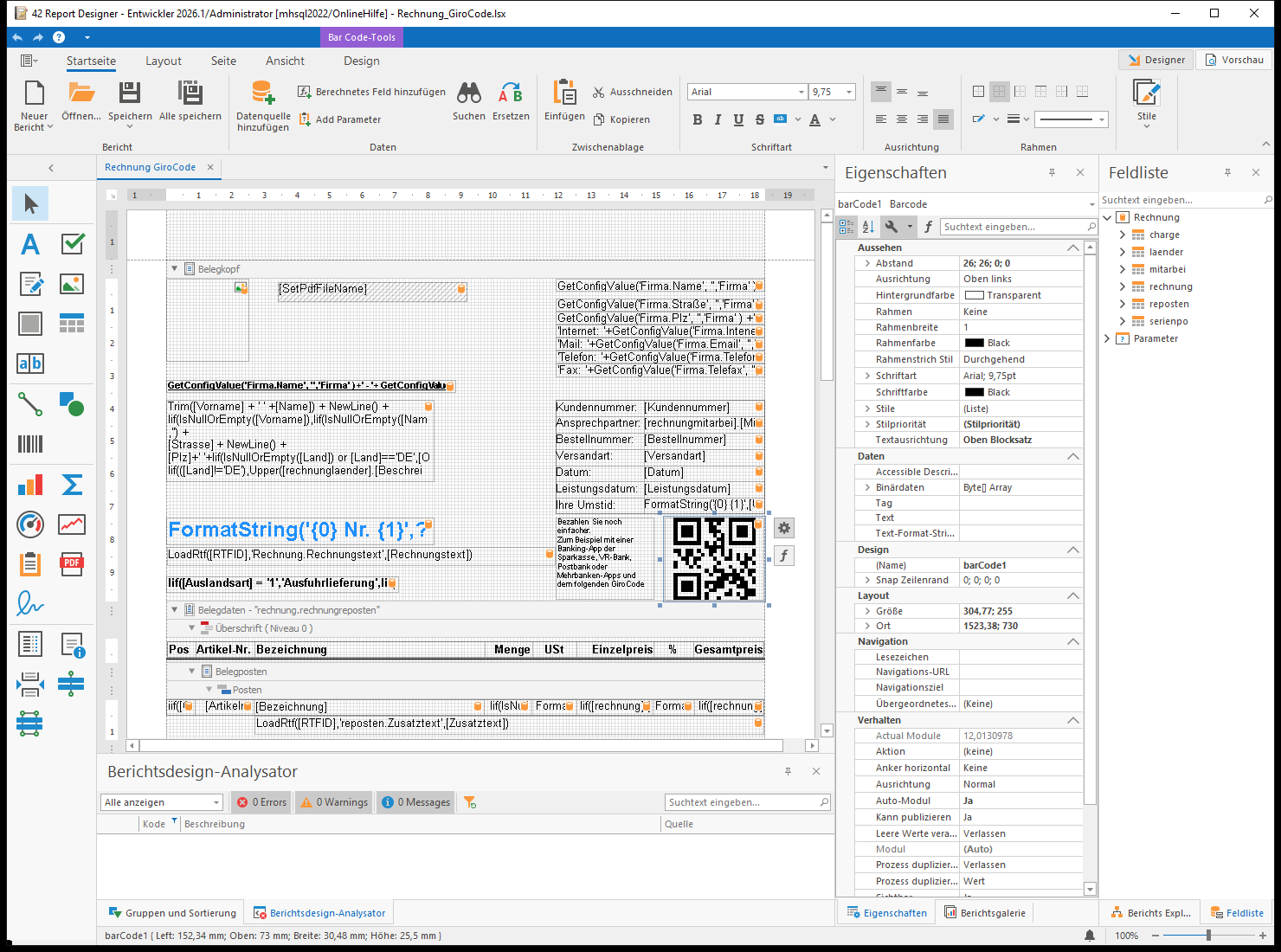 Barcode-Aufgaben im Report Designer
