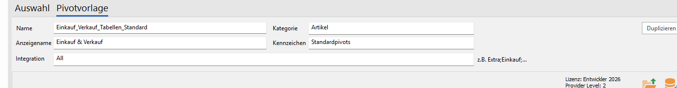 Kategorie, Kennzeichen und Integration einer Pivotvorlage