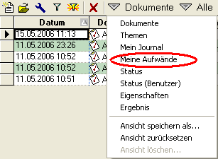 Aufwand Ansicht Meine Aufwände aufrufen