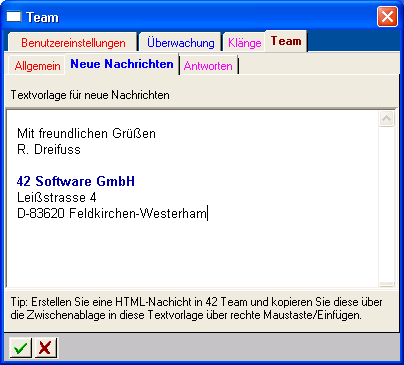 Benutzereinstellungen Team Neue Nachrichten