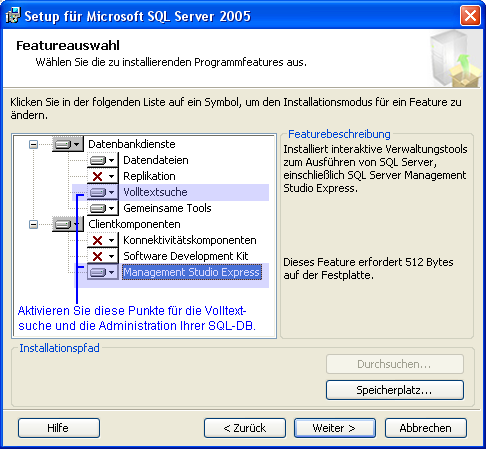 deutsch SQL 6 Featureauswahl