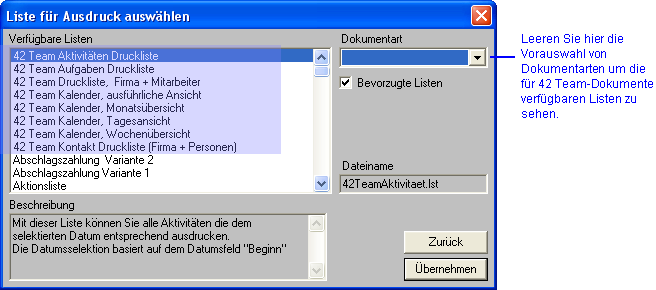 Drucklisten Auswahl