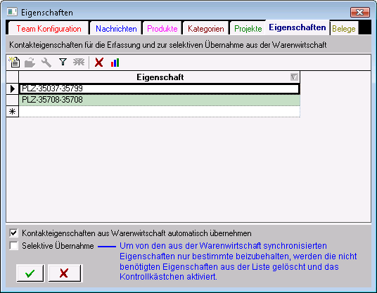 Team Konfiguration Eigenschaften