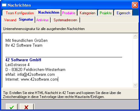 team konfiguration Signatur
