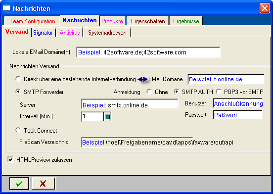 TeamKonfiguration NachrichtenVersand