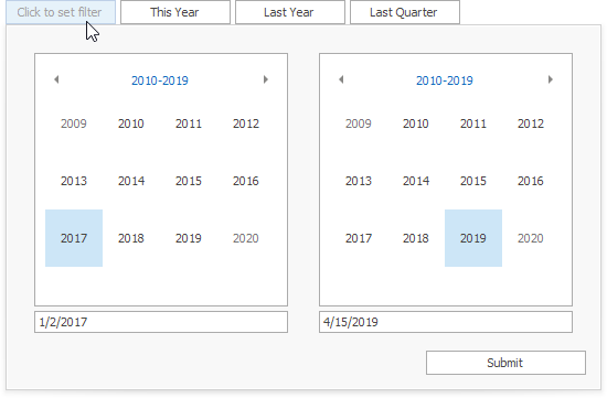 Datumsfilter - Dropdownliste Datumsauswahl