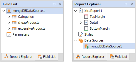 MongoDB-Datenquelle im Feldlisten- und Berichts-Explorer