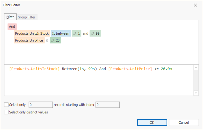 Abfrage-Generator: Filter-Editor