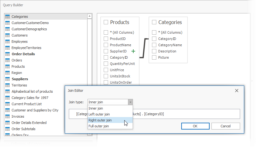 Abfrage-Generator: Editor beitreten
